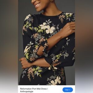 Reformation Black Floral Long Sleeve Dress